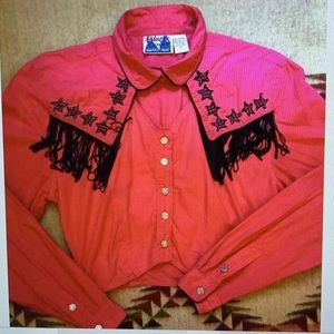 Vintage Western Cowgirl Fringe Fuchsia Crop Top